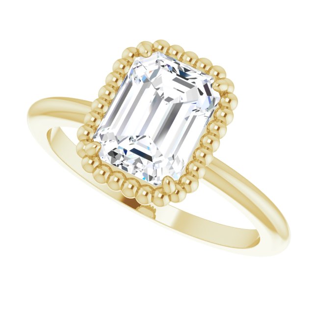 Cubic Zirconia Engagement Ring- The Jubilee (Customizable Radiant Cut Solitaire with Beaded Metallic Milgrain)