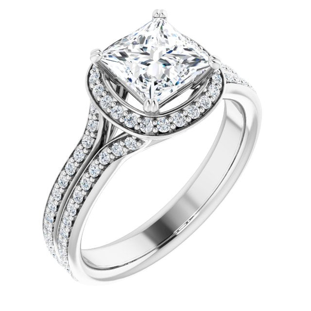 10K White Gold Customizable Cathedral-set Princess/Square Cut Style with Split-Pav? Band