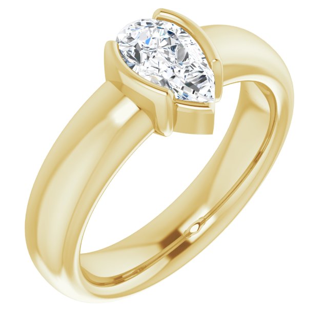 10K Yellow Gold Customizable Bezel-set Pear Cut Solitaire with Thick Band