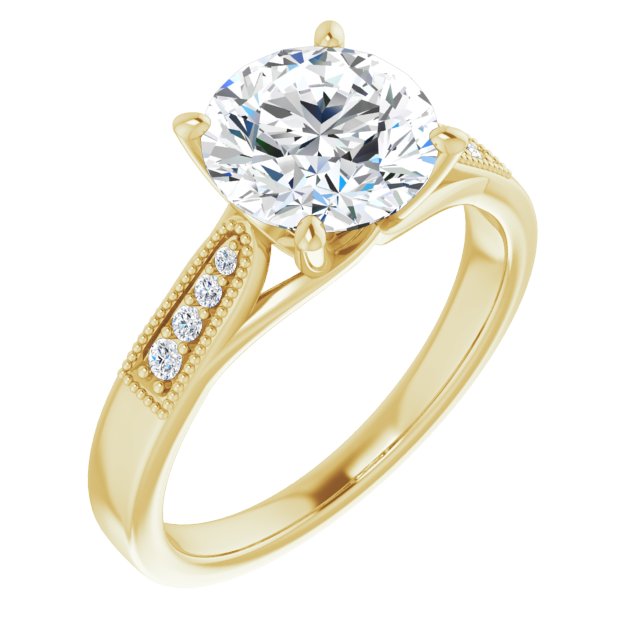 14K Yellow Gold Customizable 9-stone Vintage Design with Round Cut Center and Round Band Accents