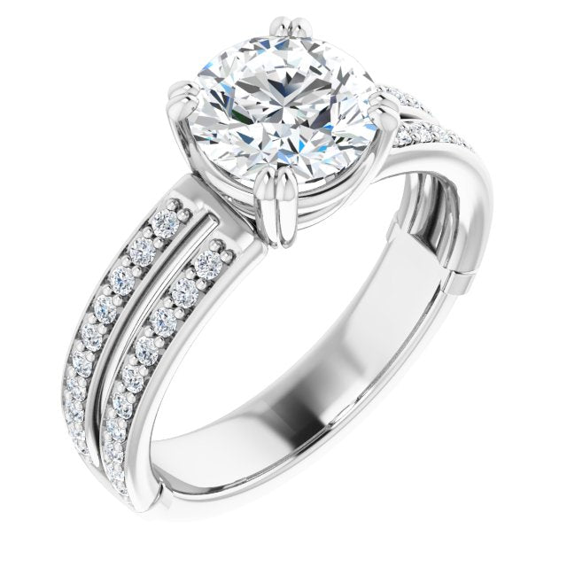 10K White Gold Customizable Round Cut Design featuring Split Band with Accents