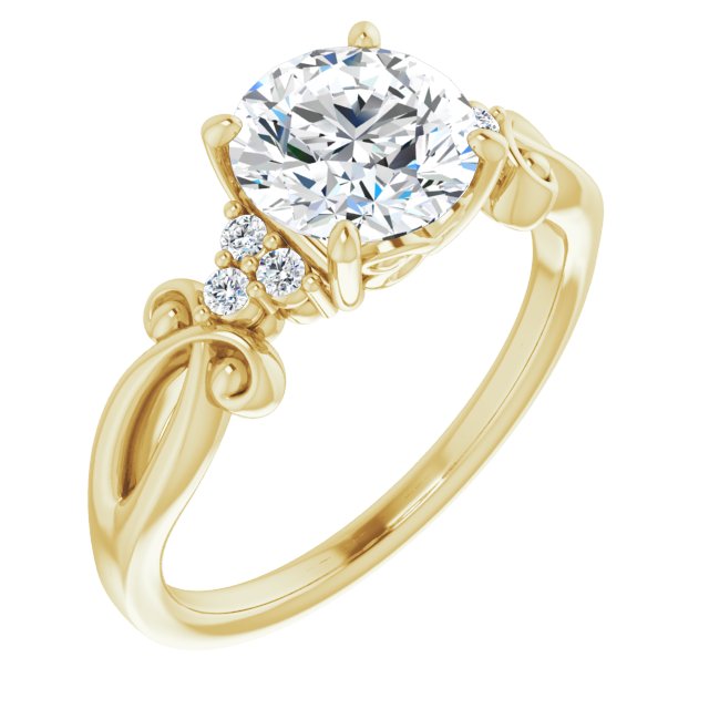 10K Yellow Gold Customizable 7-stone Round Cut Design with Tri-Cluster Accents and Teardrop Fleur-de-lis Motif