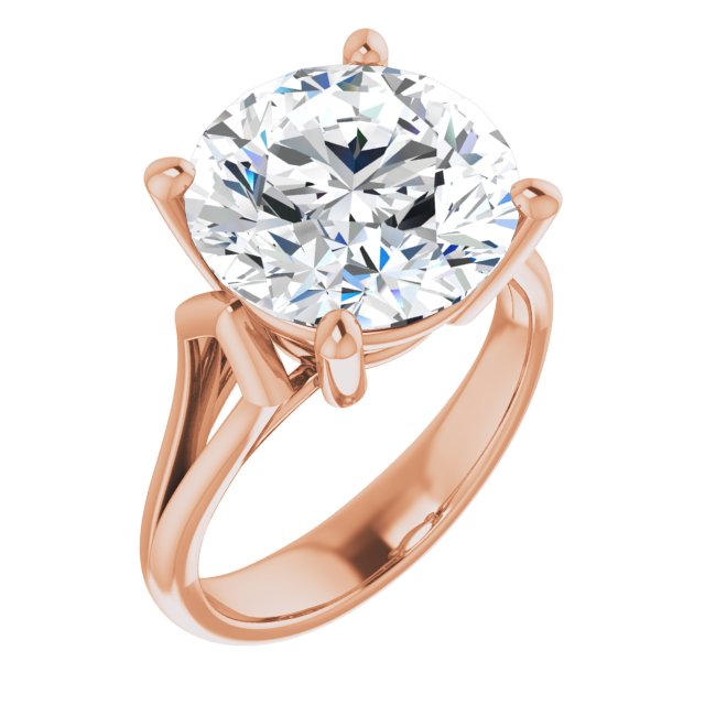 10K Rose Gold Customizable Cathedral-Raised Round Cut Solitaire with Angular Chevron Split Band