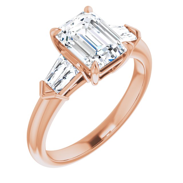 Cubic Zirconia Engagement Ring- The Fortunada (Customizable 5-stone Design with Radiant Cut Center and Quad Baguettes)