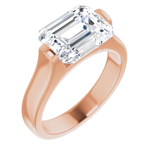 10K Rose Gold Customizable Bar-set Emerald/Radiant Cut Solitaire