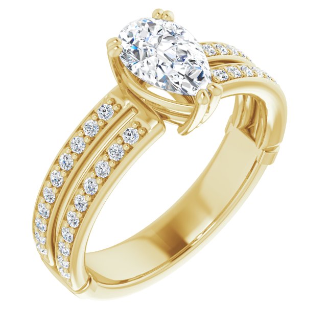 14K Yellow Gold Customizable Pear Cut Design featuring Split Band with Accents