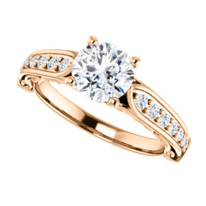Cubic Zirconia Engagement Ring- The Martha (Customizable Round Cut Setting with Pavé Three-sided Band and Peekaboos)