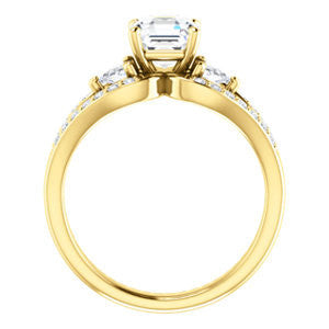 CZ Wedding Set, featuring The Karen engagement ring (Customizable Enhanced 3-stone Design with Asscher Cut Center, Dual Trillion Accents and Wide Pavé-Split Band)