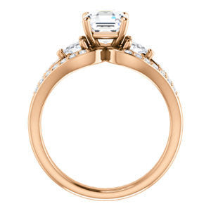 CZ Wedding Set, featuring The Karen engagement ring (Customizable Enhanced 3-stone Design with Asscher Cut Center, Dual Trillion Accents and Wide Pavé-Split Band)