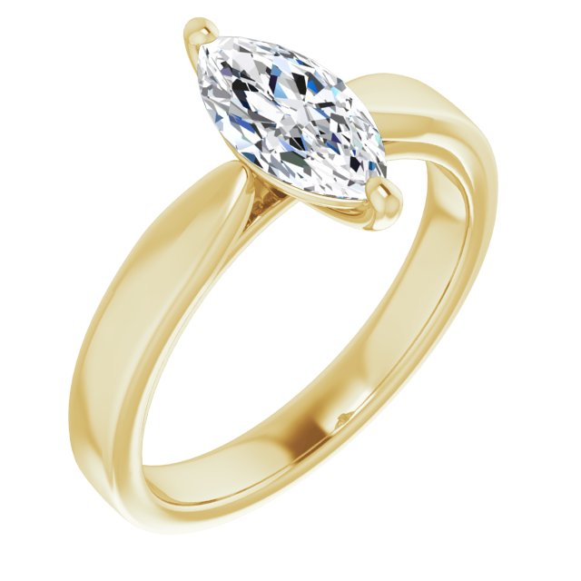 10K Yellow Gold Customizable Marquise Cut Cathedral Solitaire with Wide Tapered Band