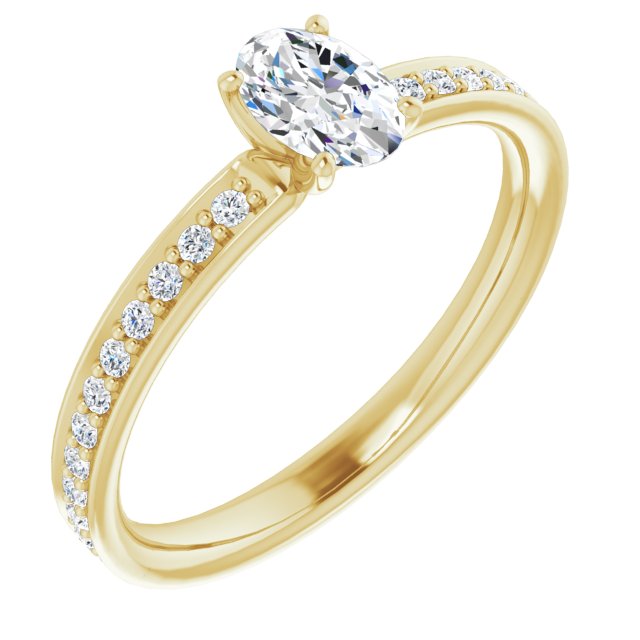 14K Yellow Gold Customizable Classic Prong-set Oval Cut Design with Shared Prong Band