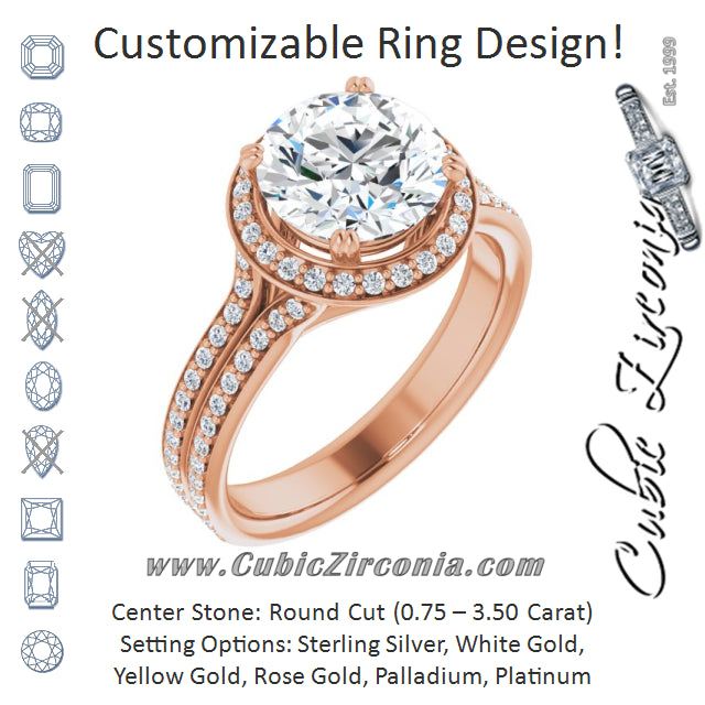 Cubic Zirconia Engagement Ring- The Kylee (Customizable Cathedral-set Round Cut Style with Split-Pavé Band)