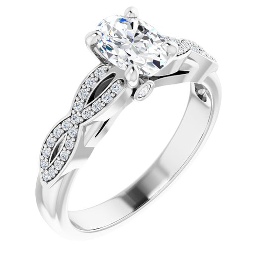 10K White Gold Customizable Oval Cut Design featuring Infinity Pavé Band and Round-Bezel Peekaboos