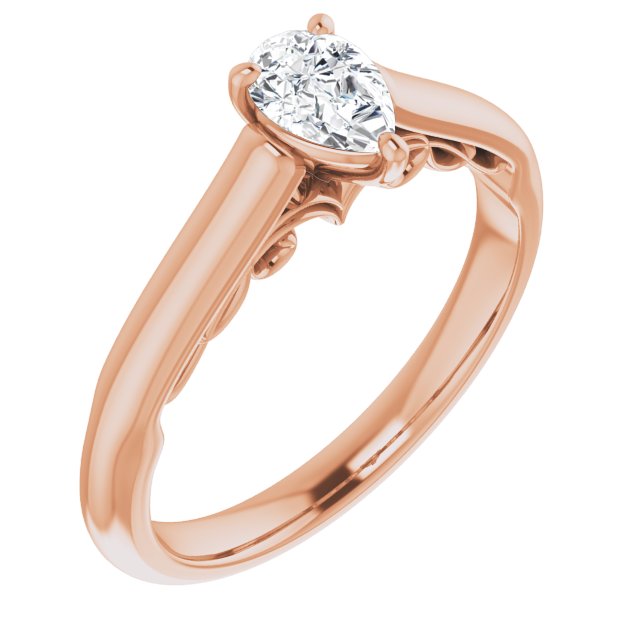 10K Rose Gold Customizable Pear Cut Cathedral Solitaire with Two-Tone Option Decorative Trellis 'Down Under'