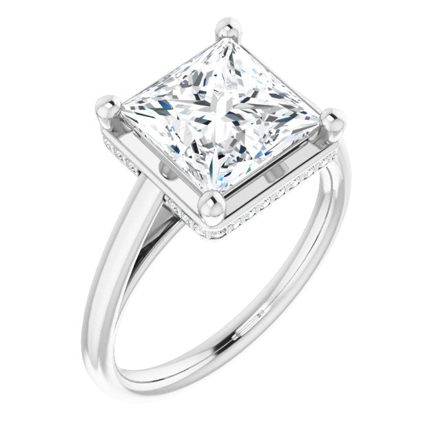 10K White Gold Customizable Super-Cathedral Princess/Square Cut Design with Hidden-stone Under-halo Trellis