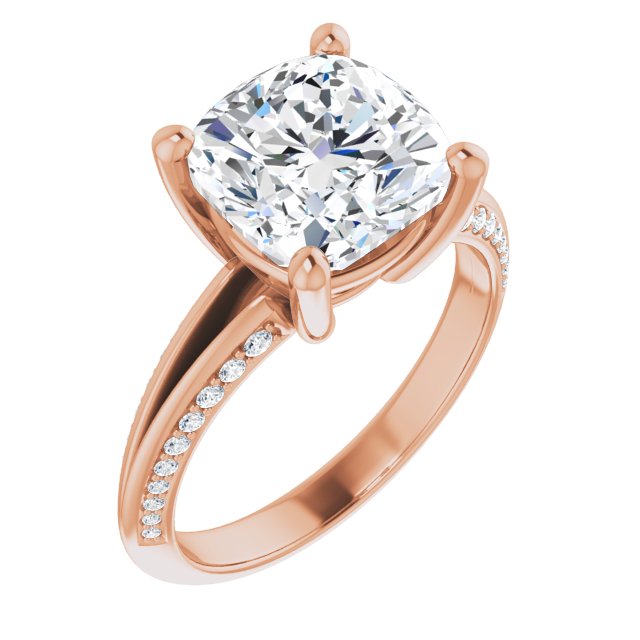 10K Rose Gold Customizable Cushion Cut Center with 4-sided-Accents Knife-Edged Split-Band