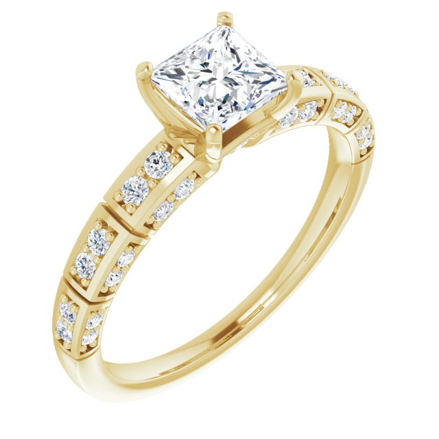 10K Yellow Gold Customizable Princess/Square Cut Style with Three-sided, Segmented Shared Prong Band