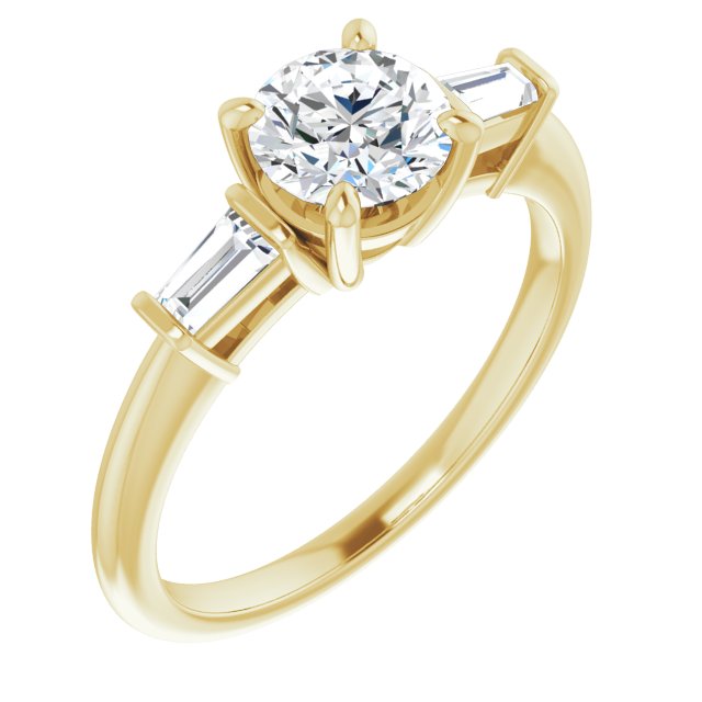 10K Yellow Gold Customizable 3-stone Round Cut Design with Dual Baguette Accents)
