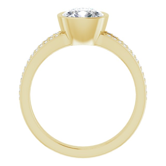 Cubic Zirconia Engagement Ring- The Jenni Lou (Customizable Bezel-set Cushion Cut Design with Split Shared Prong Band)