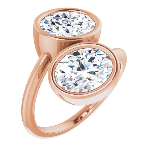 10K Rose Gold Customizable 2-stone Double Bezel Oval Cut Design with Artisan Bypass Band