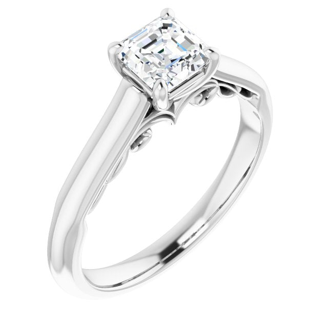 10K White Gold Customizable Asscher Cut Cathedral Solitaire with Two-Tone Option Decorative Trellis 'Down Under'