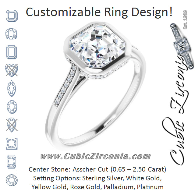 Cubic Zirconia Engagement Ring- The Adalynn (Customizable Cathedral-Bezel Asscher Cut Style with Under-halo and Shared Prong Band)