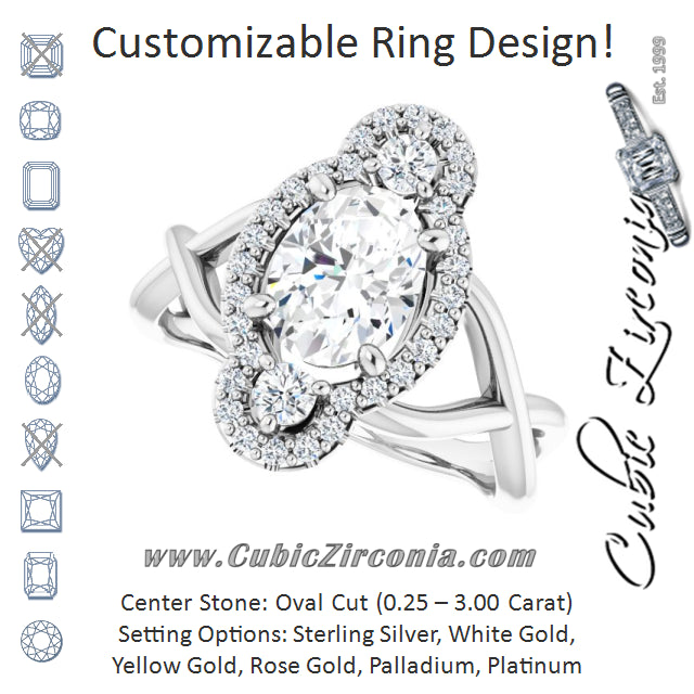 Cubic Zirconia Engagement Ring- The Josemaria (Customizable Vertical 3-stone Oval Cut Design Enhanced with Multi-Halo Accents and Twisted Band)