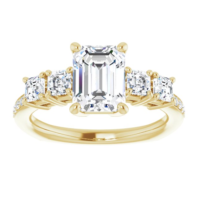 Cubic Zirconia Engagement Ring- The Harmony (Customizable Radiant Cut 5-stone Style with Quad Radiant Accents plus Shared Prong Band)