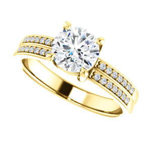 Cubic Zirconia Engagement Ring- The Lyla Ann (Customizable Round Cut Design with Wide Double-Pavé Band)