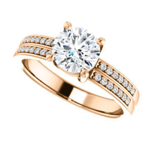 Cubic Zirconia Engagement Ring- The Lyla Ann (Customizable Round Cut Design with Wide Double-Pavé Band)