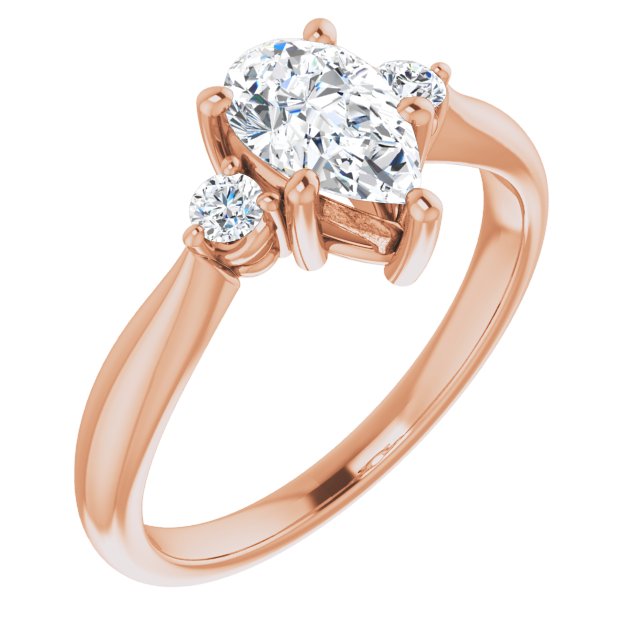10K Rose Gold Customizable 3-stone Pear Cut Design with Twin Petite Round Accents