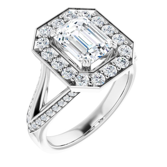 Cubic Zirconia Engagement Ring- The Darsha (Customizable Radiant Cut Center with Large-Accented Halo and Split Shared Prong Band)