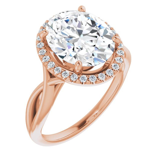 10K Rose Gold Customizable Cathedral-Halo Oval Cut Design with Twisting Split Band