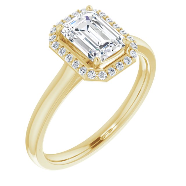 10K Yellow Gold Customizable Halo-Styled Cathedral Emerald/Radiant Cut Design