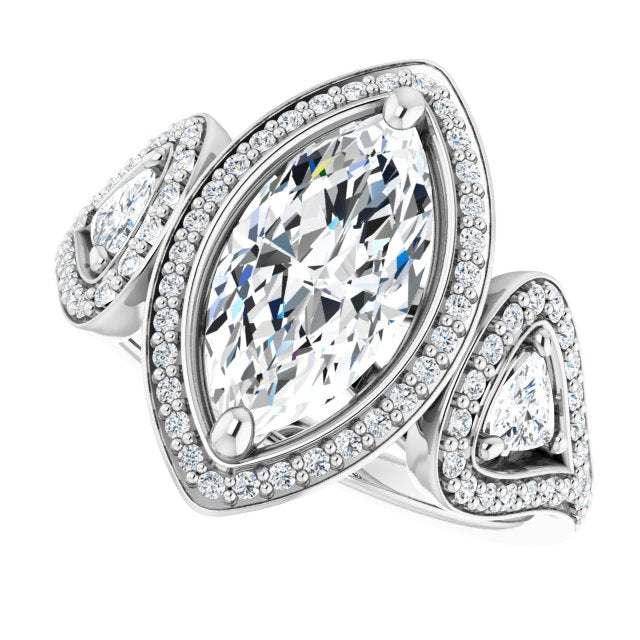 Cubic Zirconia Engagement Ring- The Cordelia (Customizable Cathedral-set Marquise Cut Design with 2 Trillion Cut Accents, Halo and Split-Shared Prong Band)