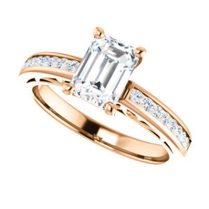 Cubic Zirconia Engagement Ring- The Jazmin Ella (Customizable Emerald Cut with Three-sided Filigree and Channel Accents)