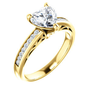 Cubic Zirconia Engagement Ring- The Jazmin Ella (Customizable Heart Cut with Three-sided Filigree and Channel Accents)