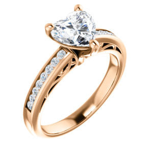 Cubic Zirconia Engagement Ring- The Jazmin Ella (Customizable Heart Cut with Three-sided Filigree and Channel Accents)