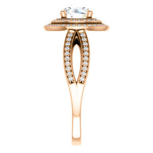 Cubic Zirconia Engagement Ring- The Shannan (Customizable Cathedral-set Round Cut 2x Halo with Split-Pavé Band)