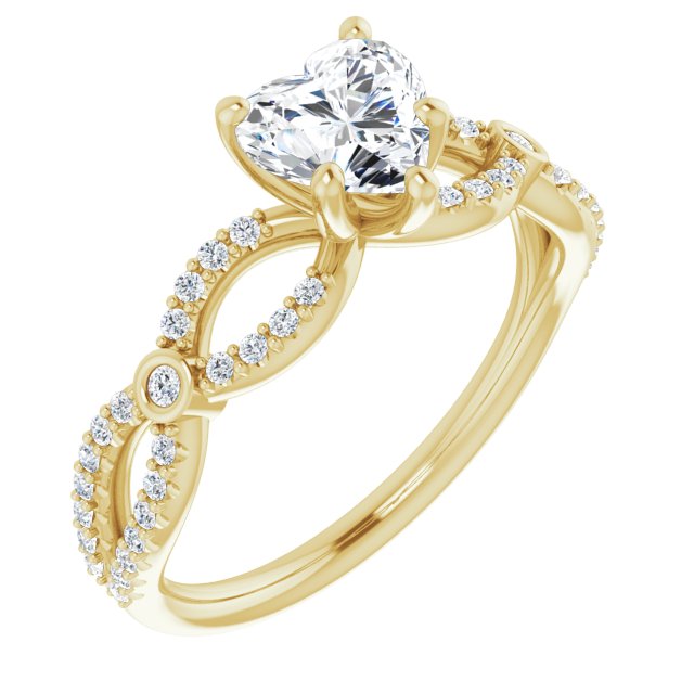 10K Yellow Gold Customizable Heart Cut Design with Infinity-inspired Split Pavé Band and Bezel Peekaboo Accents