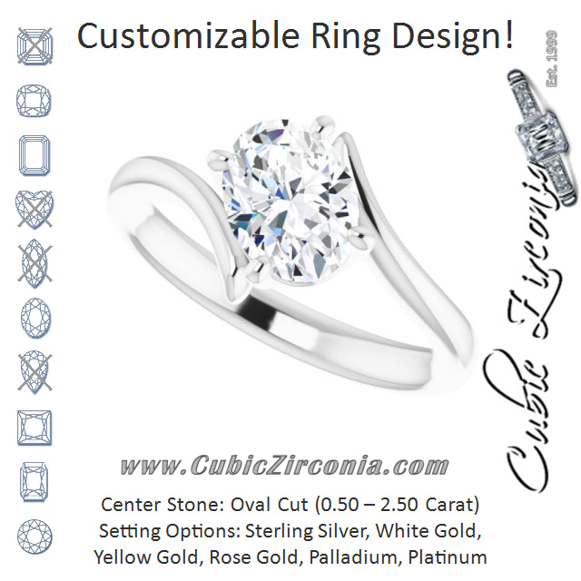 Cubic Zirconia Engagement Ring- The Alva (Customizable Oval Cut Solitaire with Thin, Bypass-style Band)