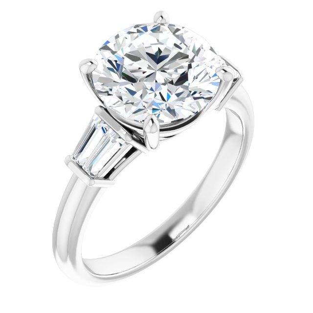 10K White Gold Customizable 5-stone Round Cut Style with Quad Tapered Baguettes