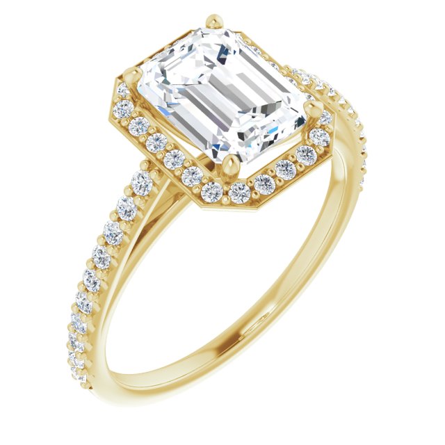 Cubic Zirconia Engagement Ring- The Catherine Lea (Customizable Radiant Cut Design with Halo and Thin Pavé Band)