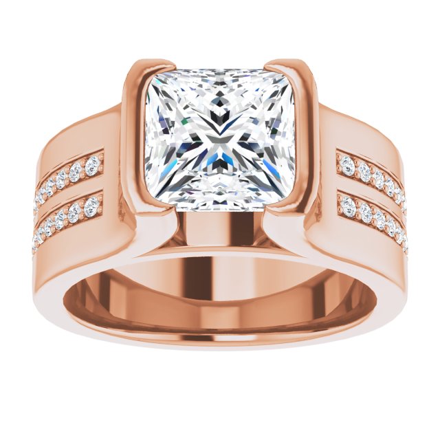 Cubic Zirconia Engagement Ring- The Jennifer (Customizable Bezel-set Princess/Square Cut Design with Thick Band featuring Double-Row Shared Prong Accents)