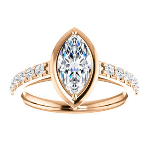 Cubic Zirconia Engagement Ring- The Lynette (Customizable Cathedral-style Bezel-set Marquise Cut 13-stone Design with Round Band Accents)