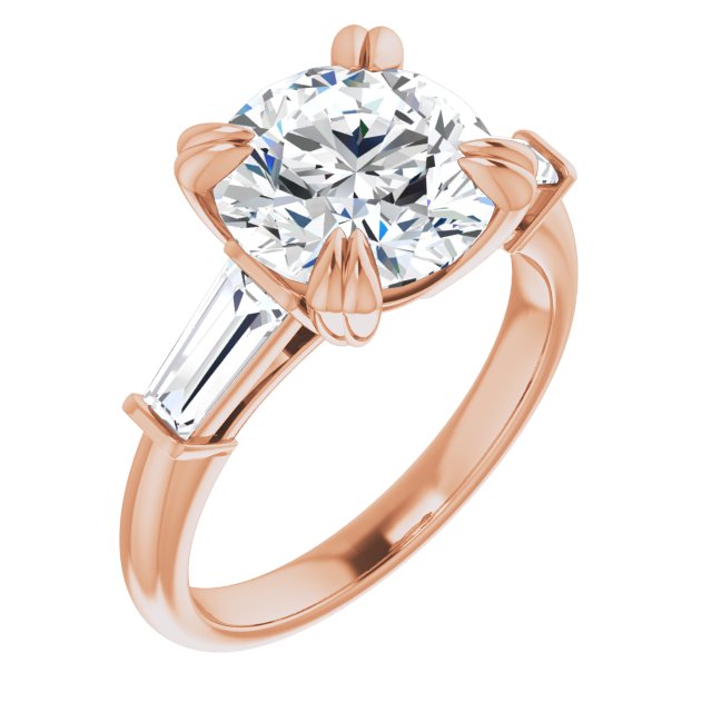 10K Rose Gold Customizable 3-stone Round Cut Design with Tapered Baguettes
