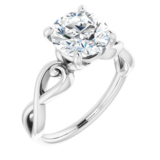 14K White Gold Customizable Round Cut Solitaire Design with Tapered Infinity-symbol Split-band
