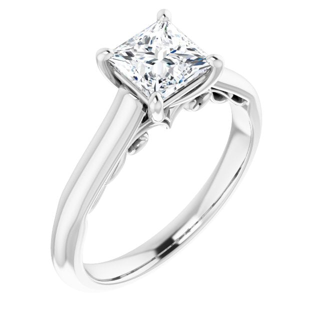 10K White Gold Customizable Princess/Square Cut Cathedral Solitaire with Two-Tone Option Decorative Trellis 'Down Under'