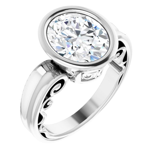 10K White Gold Customizable Bezel-set Oval Cut Solitaire with Wide 3-sided Band
