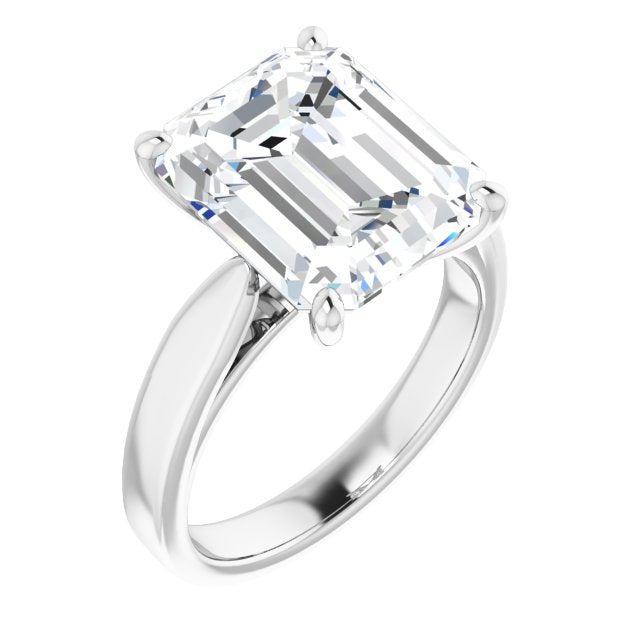 10K White Gold Customizable Emerald/Radiant Cut Cathedral Solitaire with Wide Tapered Band